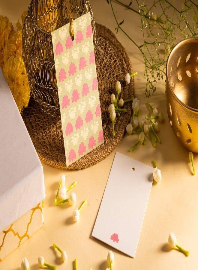 Be Stories Lotus Print 310 GSM Tags for Packaging Gift with Gold String Treats Tags for Wedding, Thanksgiving, Diwali, Christmas - 2.5 X 4 Inches Pack of 10 - Image 1